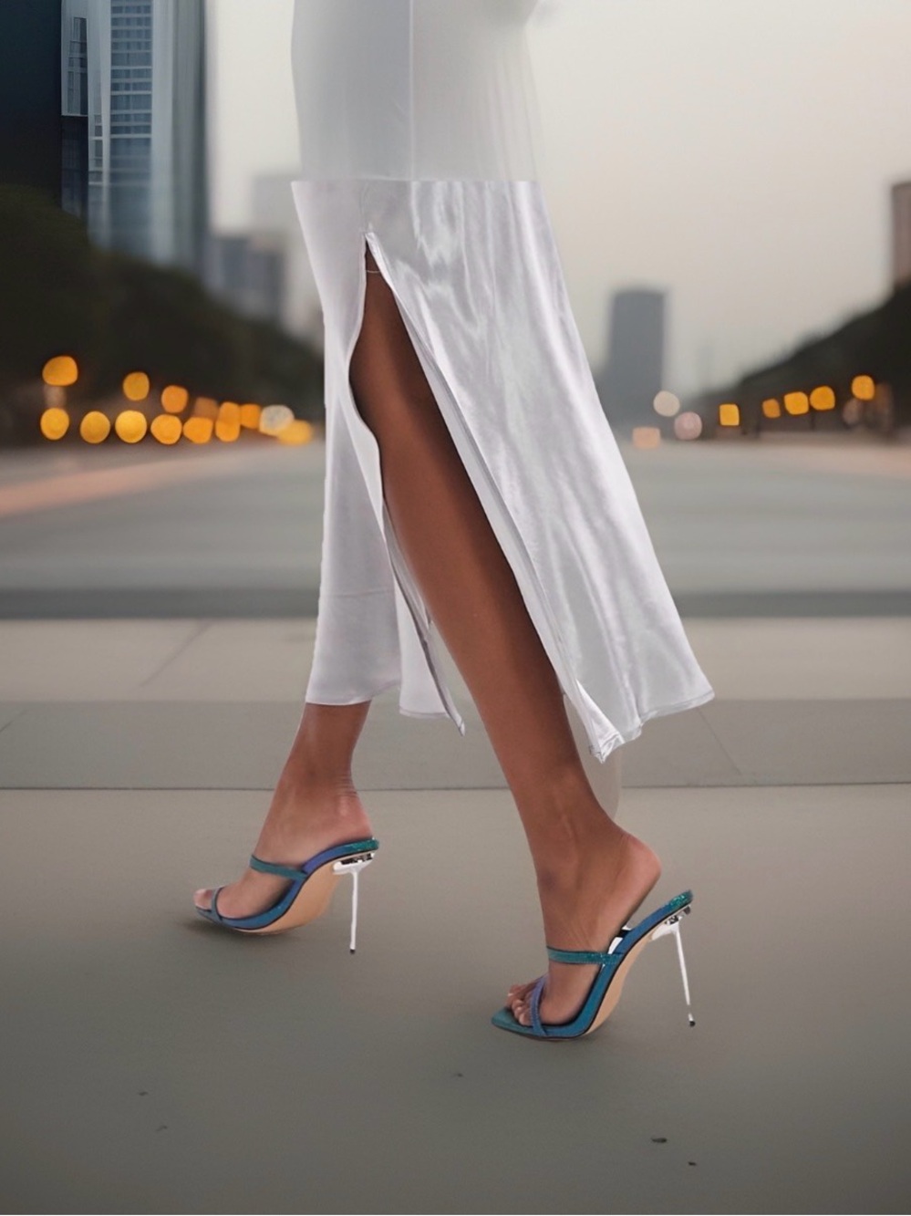 Topshop Women’s Size 6 Sophie strappy heeled mules in a blue holographic finish.